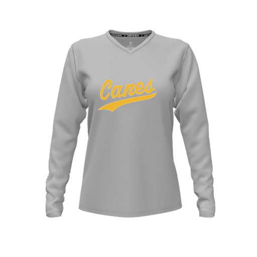 [CUS-DFW-TEES-PER-VNK-LSL-GRY-FYXS-LOGO1] Decker Performance T-Shirt (Female Youth XS, Gray, V Neck, Logo 1, Long Sleeve)